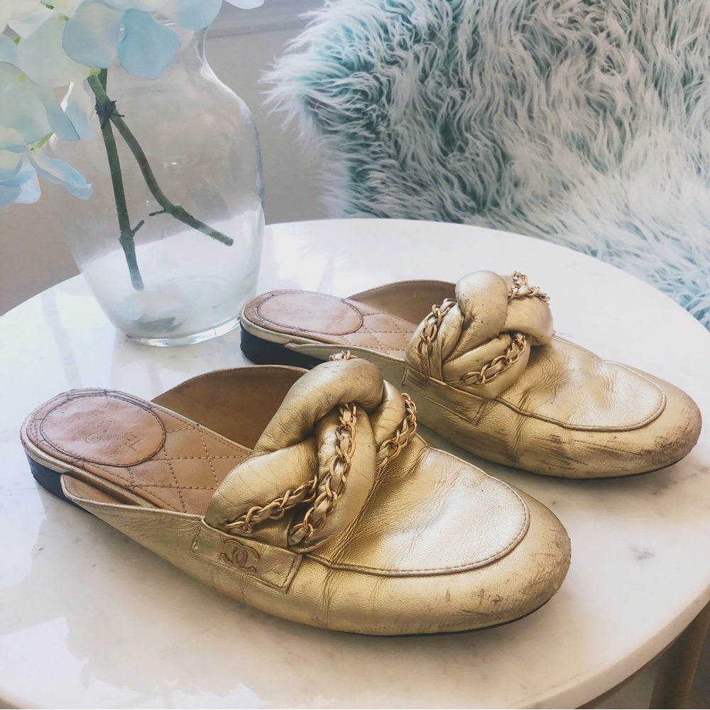 Chanel gold slides
